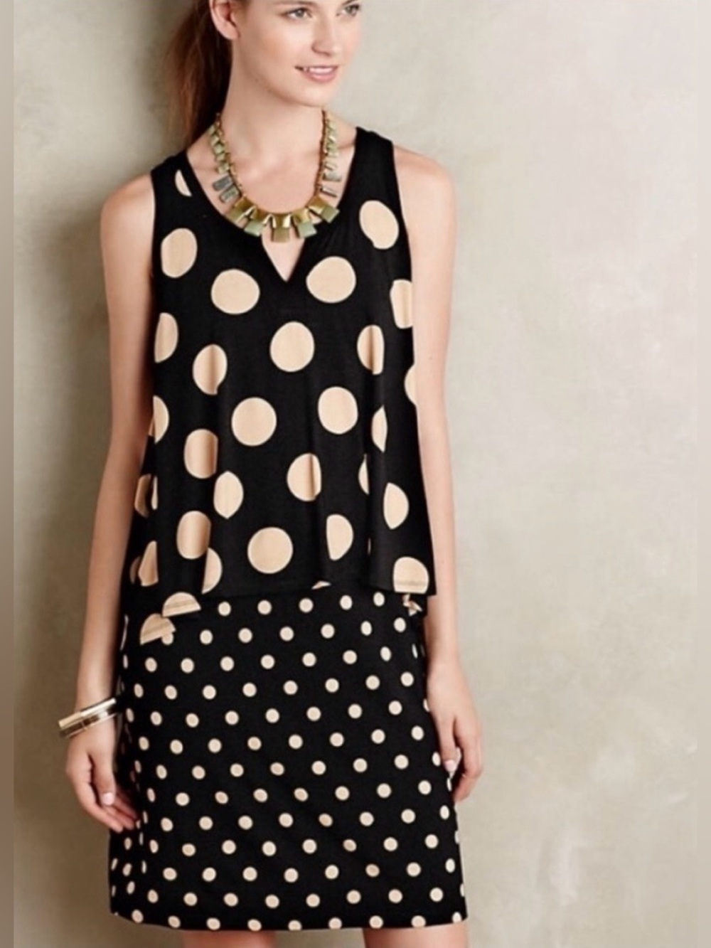 Anthropologie Maeve Davina Polka Dot Dress Sleeveless Black & Cream Size XL